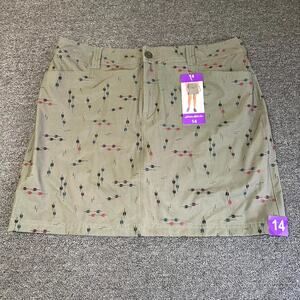 Eddie Bauer Adventurer 2.0 Skort Skirt Womens 14 Olive Green Arrow Stretch NWT